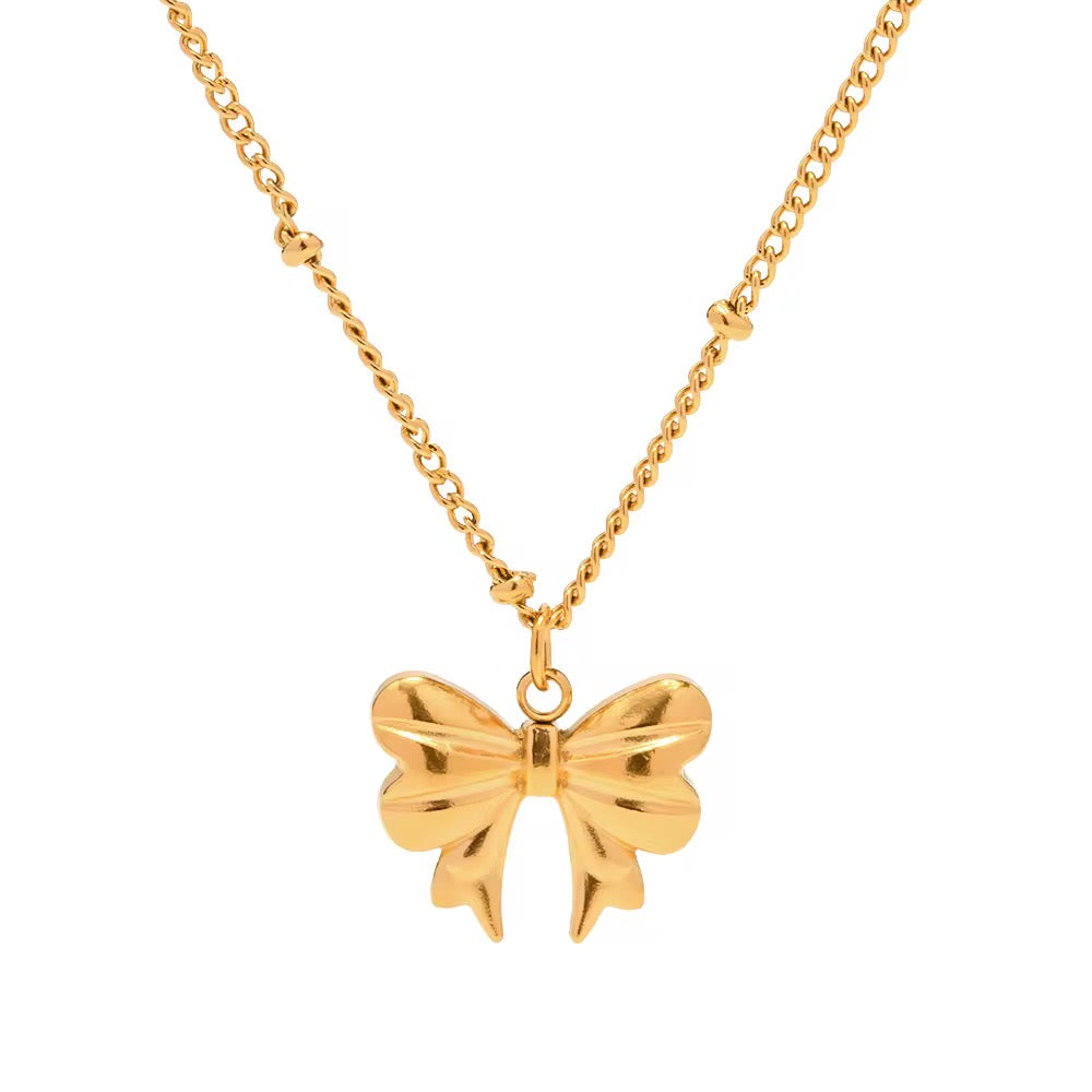 Gold Bow Charm Necklace